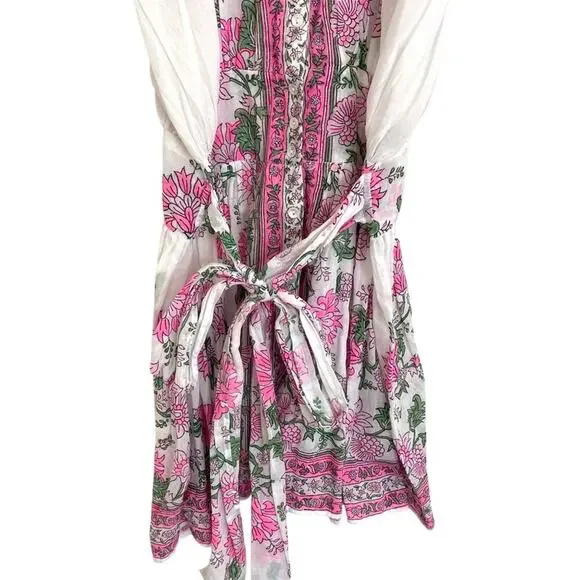 Juliet Dunn Blouson Mini Dress With Pink Floral Rose Print Cotton Tuckernuck - Picture 11 of 15